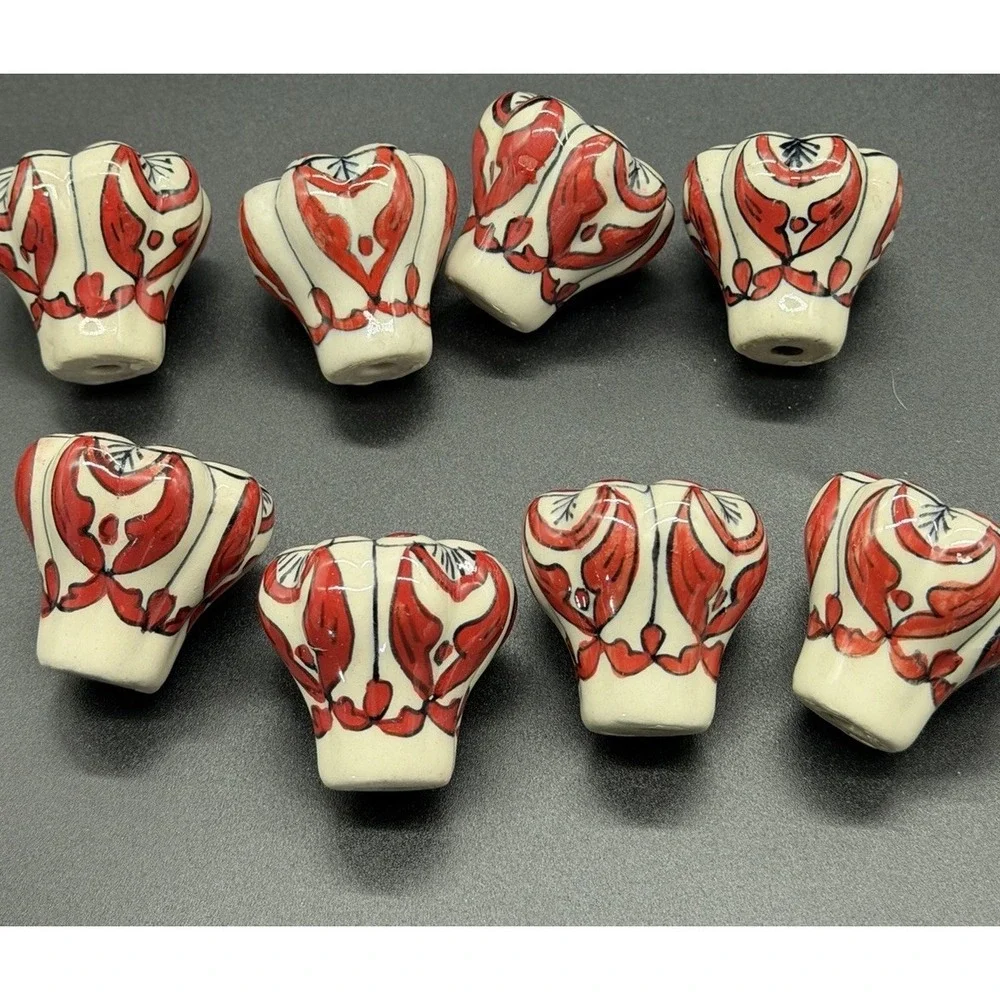 VTG Flower Shaped Ceramic Hand Painted Floral Drawer Knobs  With Bolts  Set Of 8